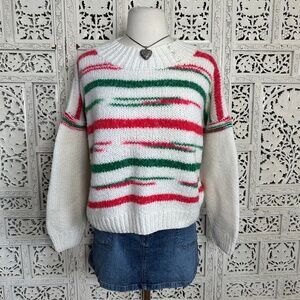 Handmade Green & Red Holiday Striped Artsy‎ Sweater Sz Medium